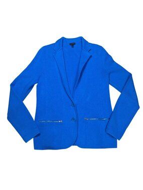 Talbots Women’s Knit Blazer Small Royal Blue Cotton Ponte Zip Pocket Jacket